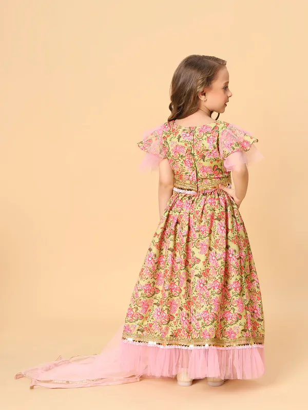 Yellow_&_Pink_Three_Piece_Party_Wear_Lehnga_Top_Dupatta_Set_For_Girls