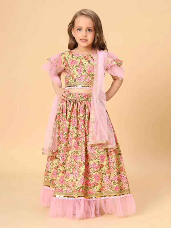 Yellow_&_Pink_Three_Piece_Party_Wear_Lehnga_Top_Dupatta_Set_For_Girls