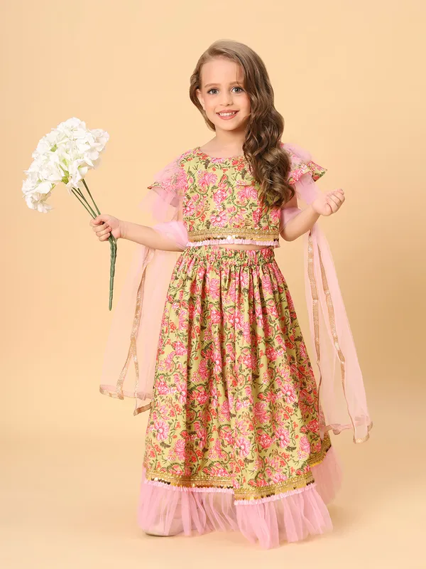 Yellow_&_Pink_Three_Piece_Party_Wear_Lehnga_Top_Dupatta_Set_For_Girls