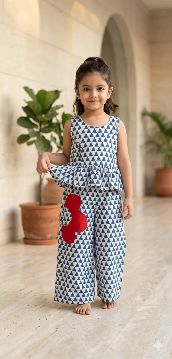 Blue_&_White_Cotton_Hand_Block_Printed_Peplum_Top_&_Pants_for_Girls