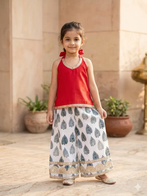 Fuchsia_Pink_Top_with_White_Cotton_Hand_Block_Printed_Pants_Co-Ord_Set_for_Girls