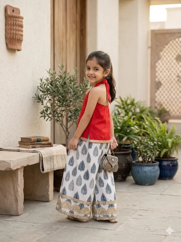 Fuchsia_Pink_Top_with_White_Cotton_Hand_Block_Printed_Pants_Co-Ord_Set_for_Girls