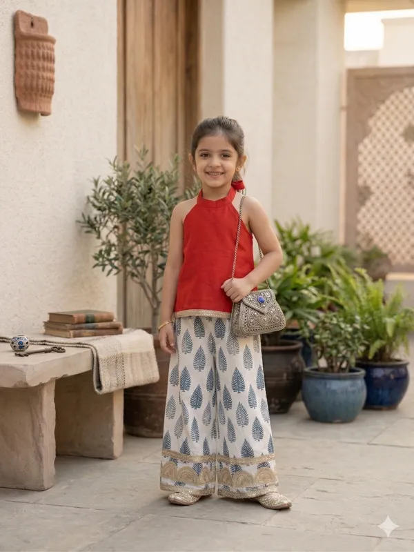 Fuchsia_Pink_Top_with_White_Cotton_Hand_Block_Printed_Pants_Co-Ord_Set_for_Girls