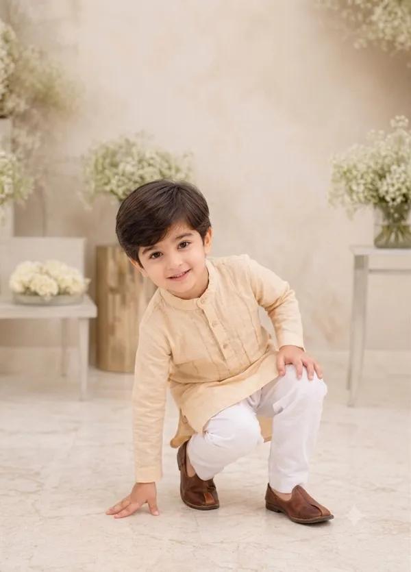 Golden_Hand_Embroidered_Tissue_Blend_Kurta_with_Pajama_-_Set_of_2