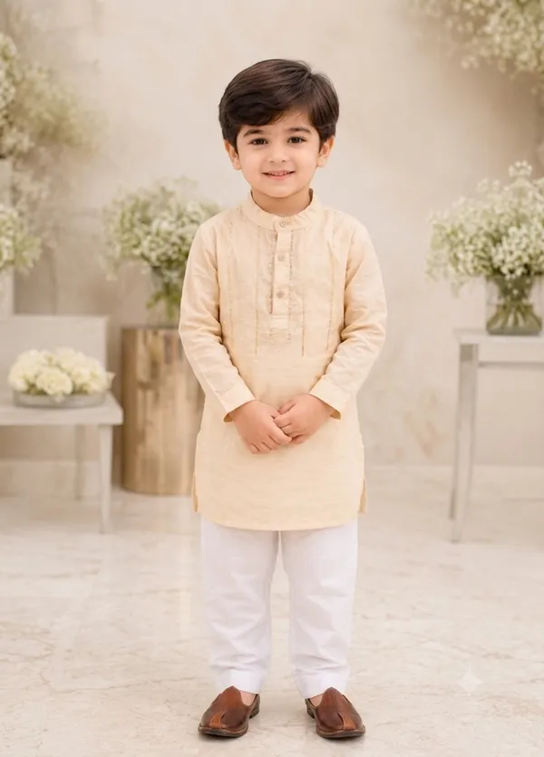 Golden_Hand_Embroidered_Tissue_Blend_Kurta_with_Pajama_-_Set_of_2