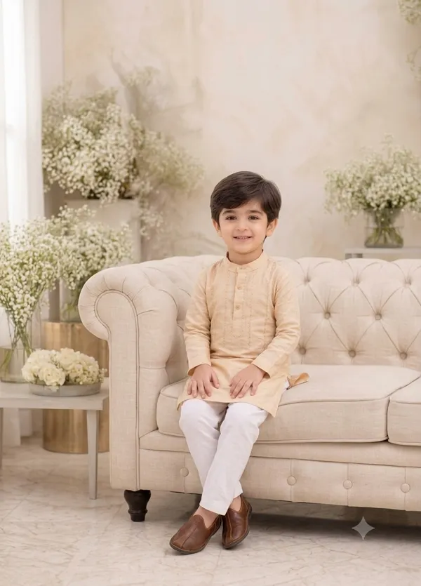 Golden_Hand_Embroidered_Tissue_Blend_Kurta_with_Pajama_-_Set_of_2