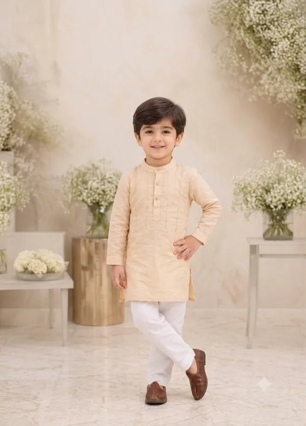 Golden_Hand_Embroidered_Tissue_Blend_Kurta_with_Pajama_-_Set_of_2