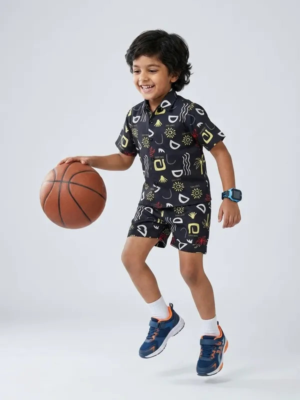 Kids_Unisex_Black_Abstract_Print_Premium_Cotton_Co-Ord_Set