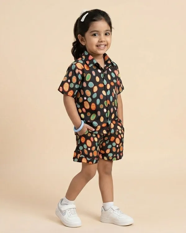Kids_Unisex_Black_Multicolor_Dot_Print_Premium_Cotton_Co-Ord_Set