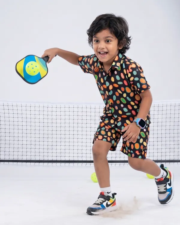 Kids_Unisex_Black_Multicolor_Dot_Print_Premium_Cotton_Co-Ord_Set