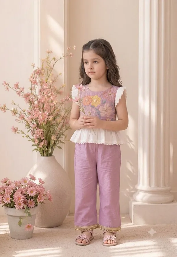 Lavender__Hand_Embroidered_Tissue_Blend_Co-ord_Set_-_Set_of_2