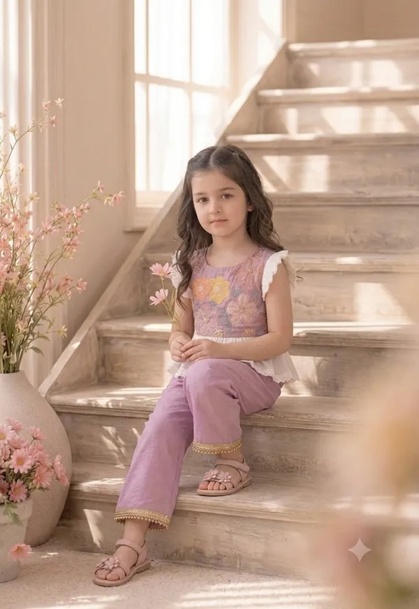 Lavender__Hand_Embroidered_Tissue_Blend_Co-ord_Set_-_Set_of_2