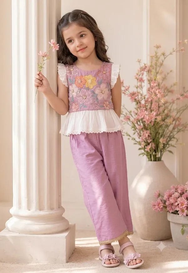 Lavender__Hand_Embroidered_Tissue_Blend_Co-ord_Set_-_Set_of_2