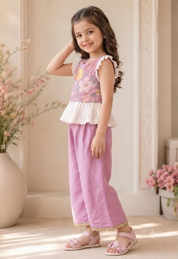 Lavender__Hand_Embroidered_Tissue_Blend_Co-ord_Set_-_Set_of_2