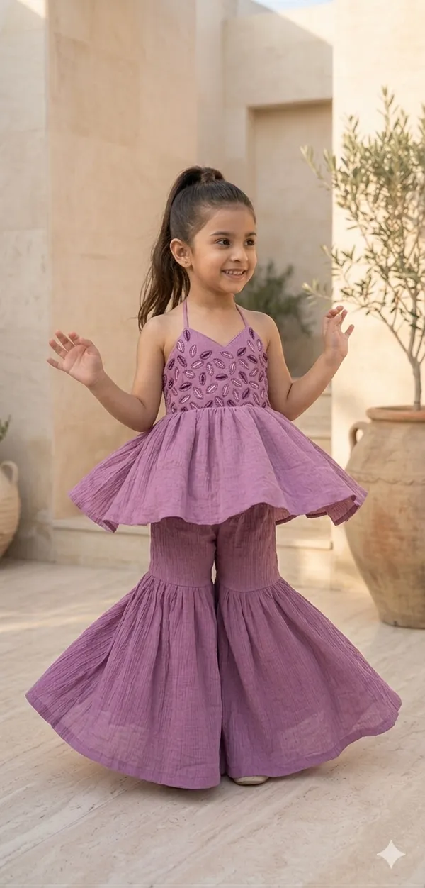 Purple_Hand_Embroidered_Cotton_Kurta_with_Sharara_-_Set_of_2