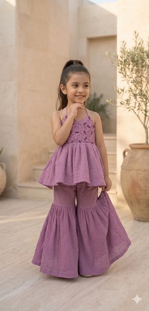 Purple_Hand_Embroidered_Cotton_Kurta_with_Sharara_-_Set_of_2