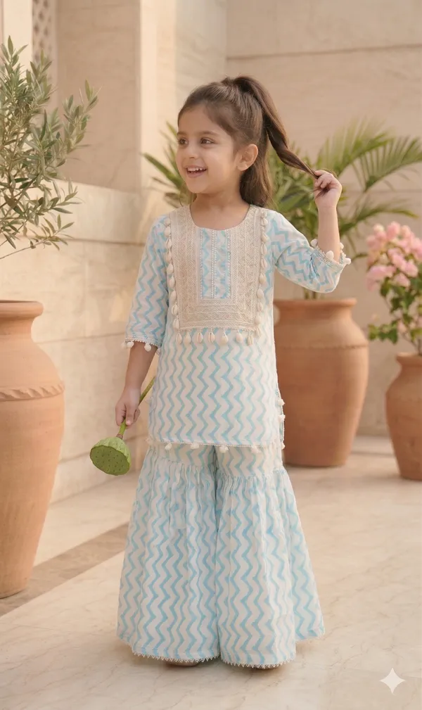 Sky_Blue_Cotton_Hand_Block_Printed_Kurta_&_Sharara_Set_for_Girls