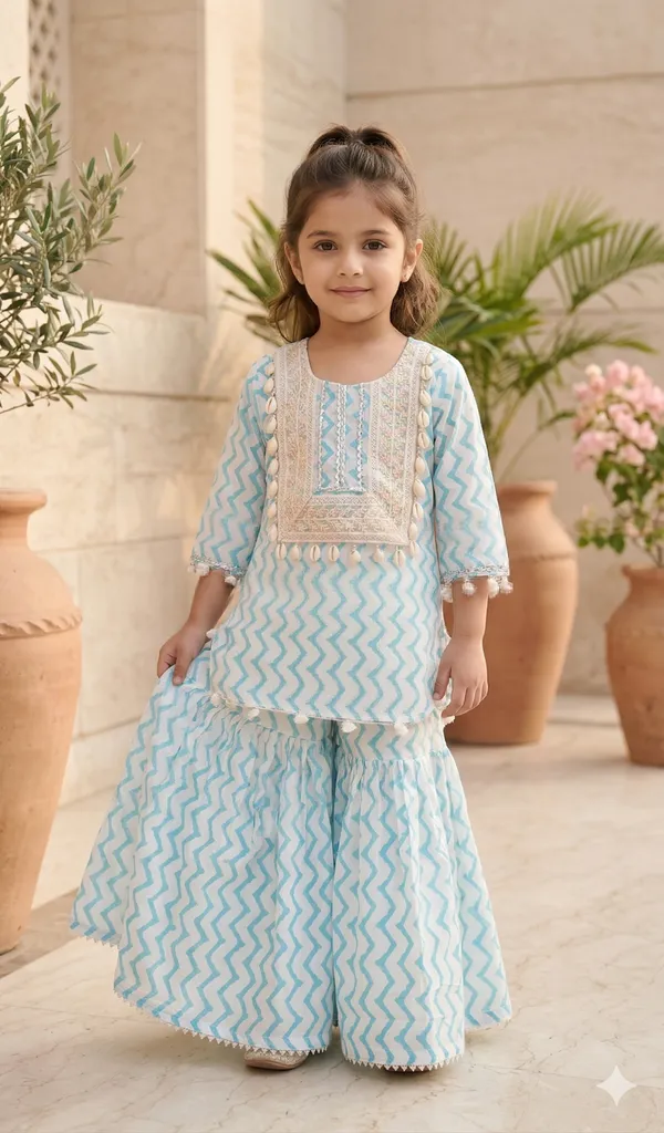 Sky_Blue_Cotton_Hand_Block_Printed_Kurta_&_Sharara_Set_for_Girls