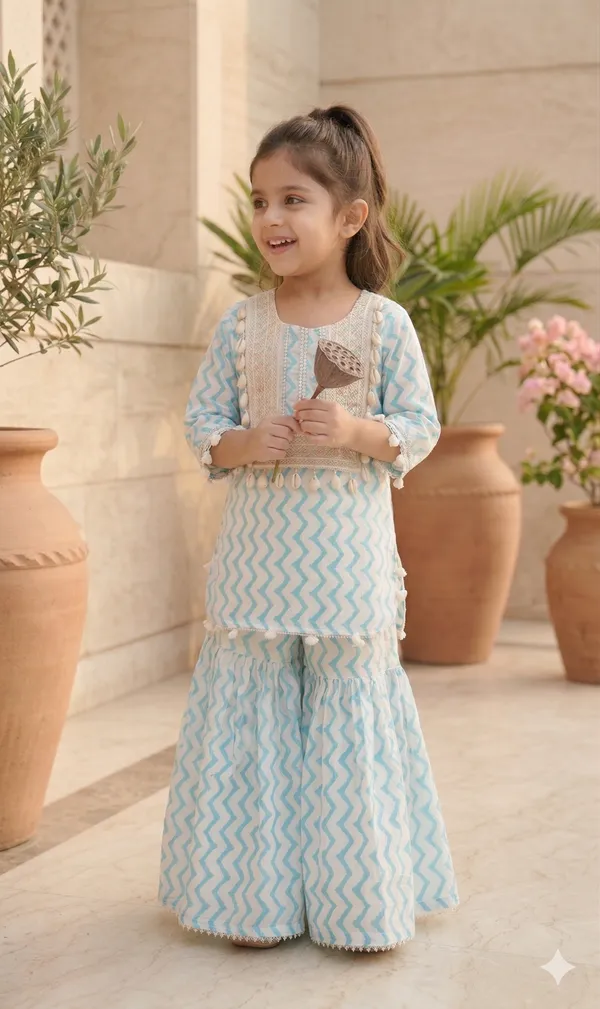 Sky_Blue_Cotton_Hand_Block_Printed_Kurta_&_Sharara_Set_for_Girls