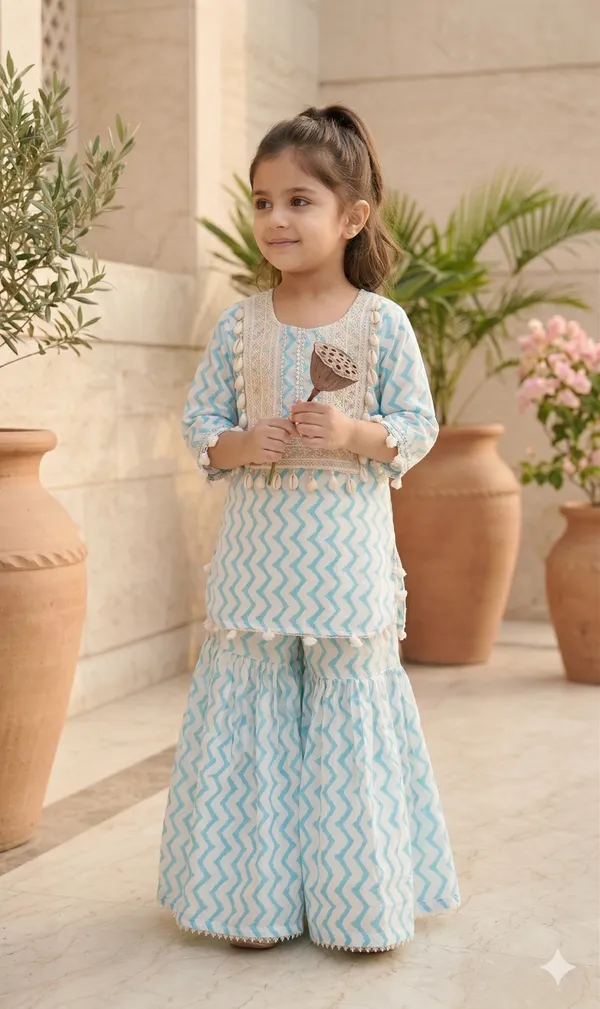 Sky_Blue_Cotton_Hand_Block_Printed_Kurta_&_Sharara_Set_for_Girls