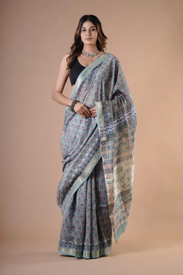 Grey_And_Blue_Maheshwari_Silk_Premium_Saree_With_Unstitched_Blouse_For_Women