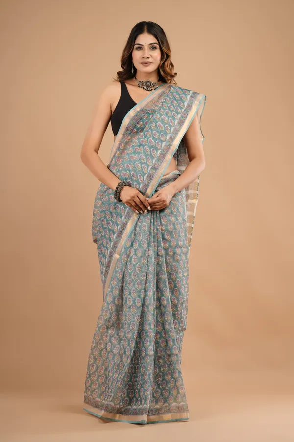 Teal_Kota_Doriya_Premium_Saree_With_Unstitched_Blouse_For_Women