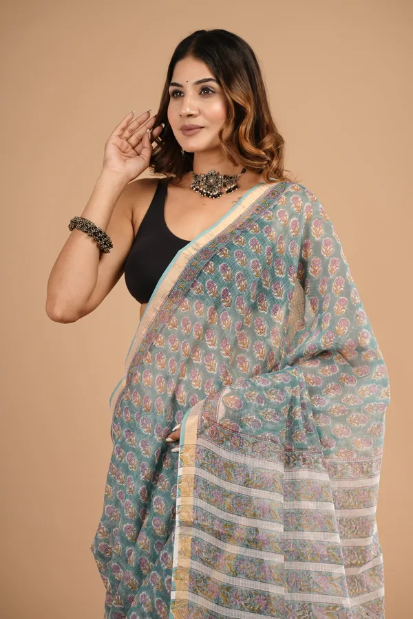 Teal_Kota_Doriya_Premium_Saree_With_Unstitched_Blouse_For_Women