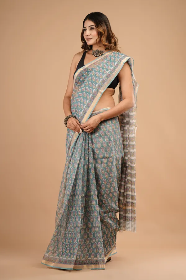 Teal_Kota_Doriya_Premium_Saree_With_Unstitched_Blouse_For_Women