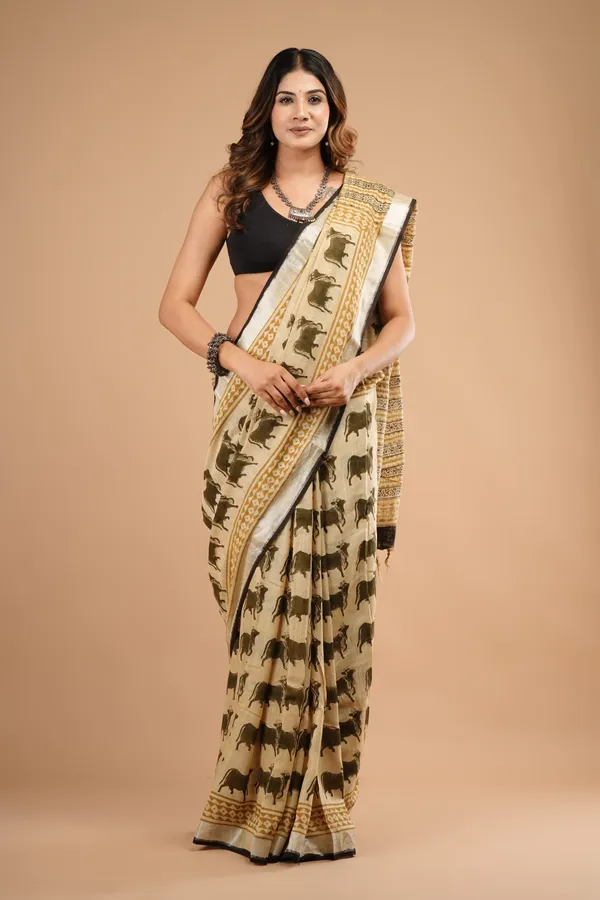 Beige_An_D_Light_Khaki_Cotton_Linen_Premium_Saree_For_India