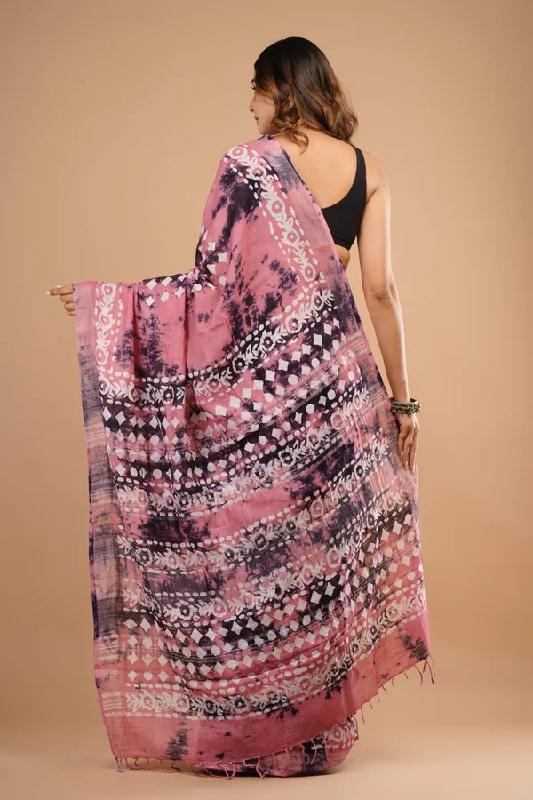 Pink_And_Purple_Cotton_Linen_Premium_Saree_With_Unstitched_Blouse_For_Women
