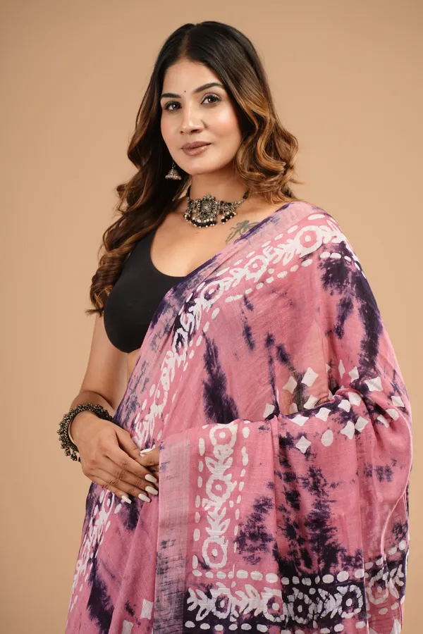 Pink_And_Purple_Cotton_Linen_Premium_Saree_With_Unstitched_Blouse_For_Women