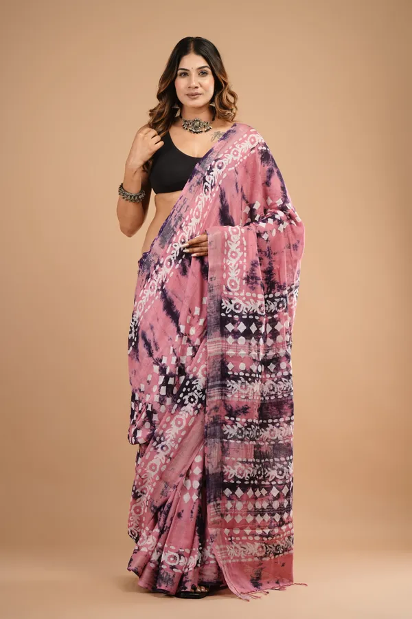 Pink_And_Purple_Cotton_Linen_Premium_Saree_With_Unstitched_Blouse_For_Women