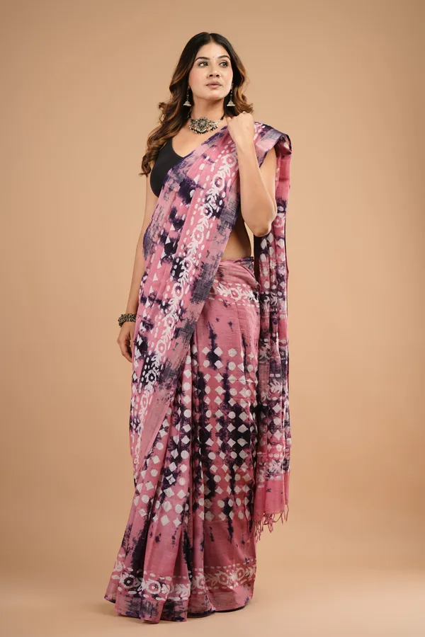 Pink_And_Purple_Cotton_Linen_Premium_Saree_With_Unstitched_Blouse_For_Women