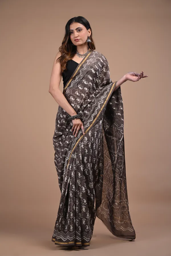 Brown_Chanderi_Silk_Premium_Saree_With_Unstitched_Blouse_For_Women