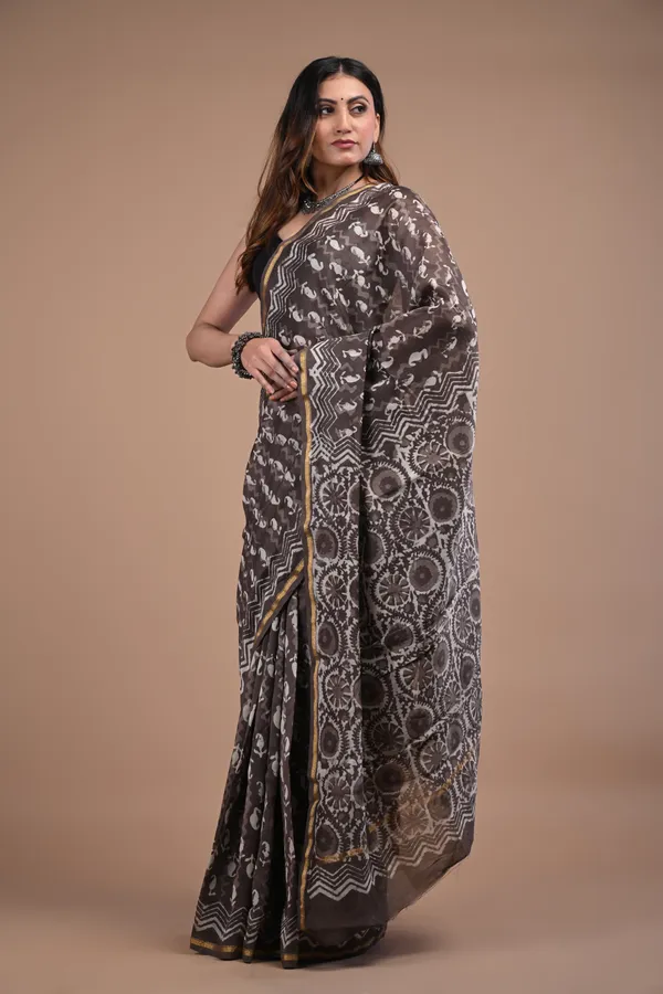 Brown_Chanderi_Silk_Premium_Saree_With_Unstitched_Blouse_For_Women