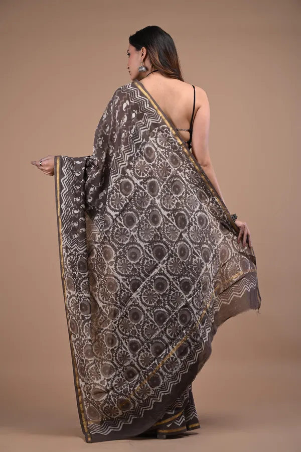 Brown_Chanderi_Silk_Premium_Saree_With_Unstitched_Blouse_For_Women