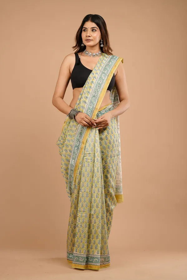 Light_Yellow_With_Green_Chanderi_Silk_Saree_Premium_Saree_With_Unstitched_Blouse_For_Women