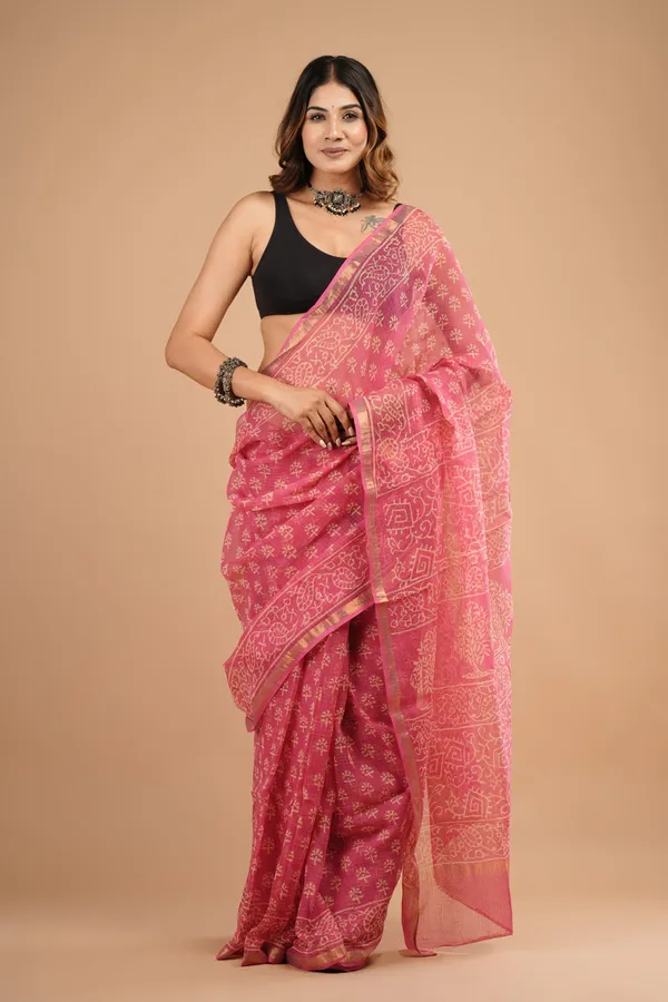 Fuchsia_Pink_Kota_Doriya_Premium_Saree_With_Unstitched_Blouse_For_Women