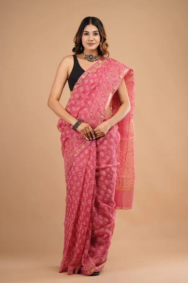 Fuchsia_Pink_Kota_Doriya_Premium_Saree_With_Unstitched_Blouse_For_Women