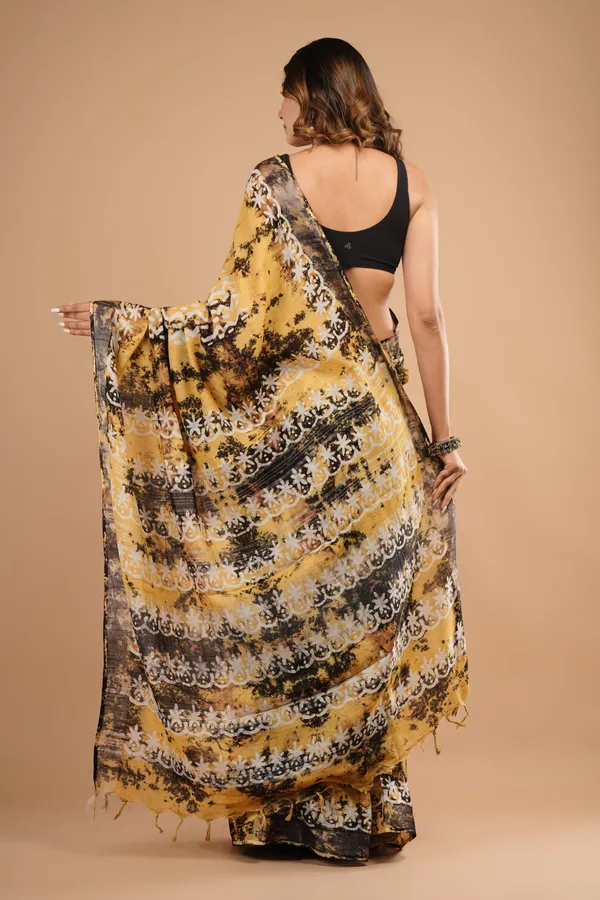 Mustard_Yellow_Cotton_Linen_Premium_Saree_With_Unstitched_Blouse_For_Women