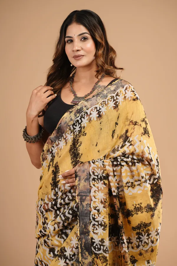 Mustard_Yellow_Cotton_Linen_Premium_Saree_With_Unstitched_Blouse_For_Women