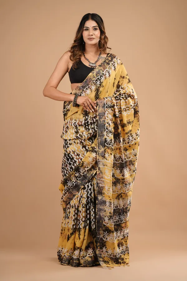 Mustard_Yellow_Cotton_Linen_Premium_Saree_With_Unstitched_Blouse_For_Women