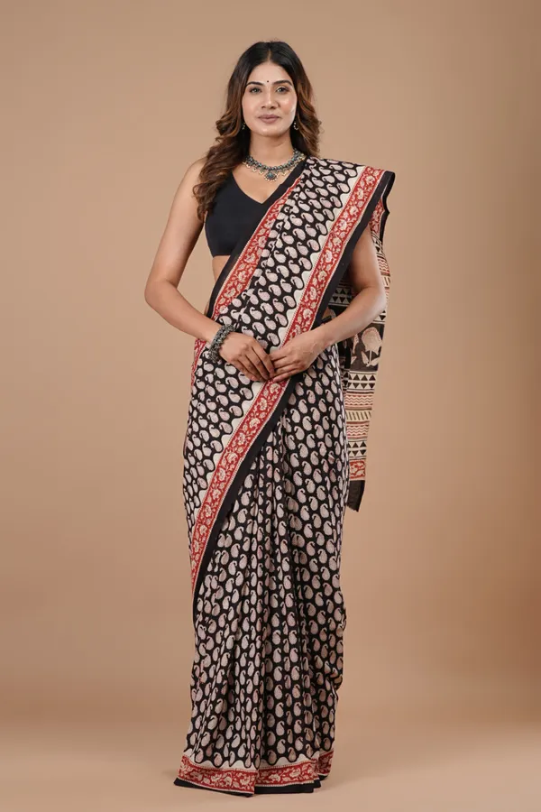 Black_Cotton_Voile_Premium_Saree_With_Unstitched_Blouse_For_Women