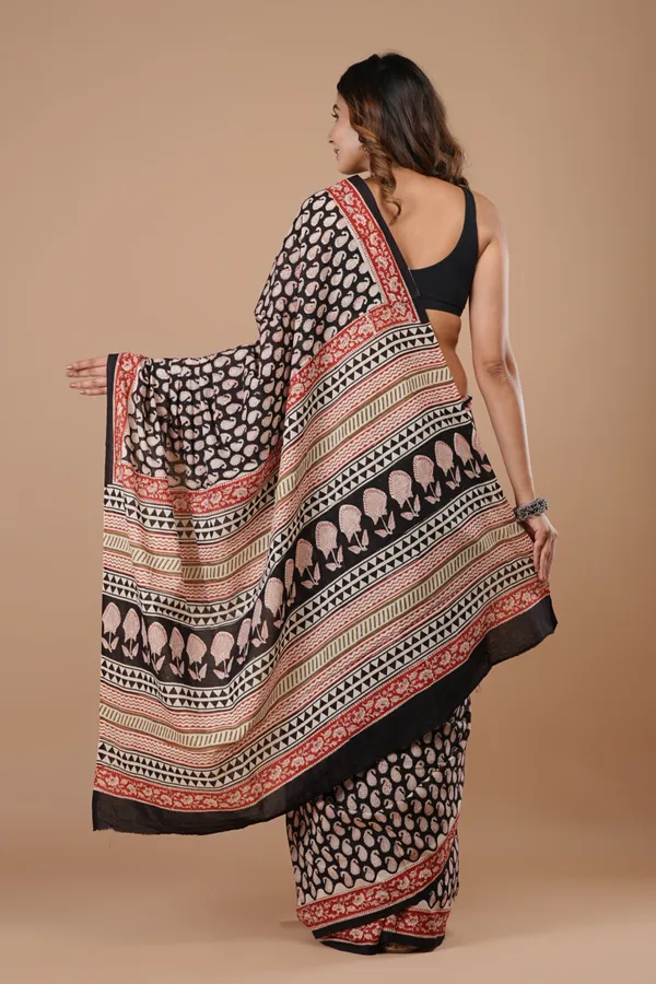 Black_Cotton_Voile_Premium_Saree_With_Unstitched_Blouse_For_Women
