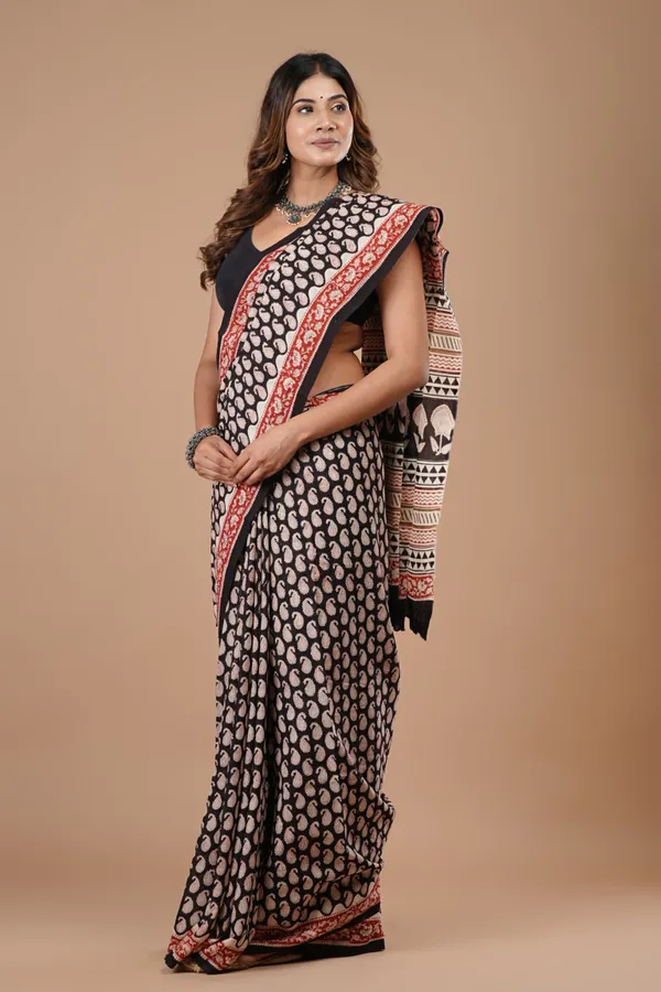 Black_Cotton_Voile_Premium_Saree_With_Unstitched_Blouse_For_Women