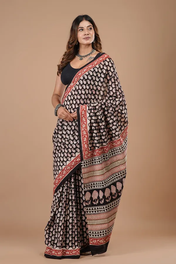 Black_Cotton_Voile_Premium_Saree_With_Unstitched_Blouse_For_Women