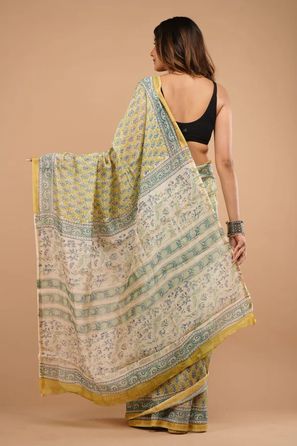 Yellow_And_Light_Green_Chanderi_Silk_Premium_Saree_With_Unstitched_Blouse_For_Women