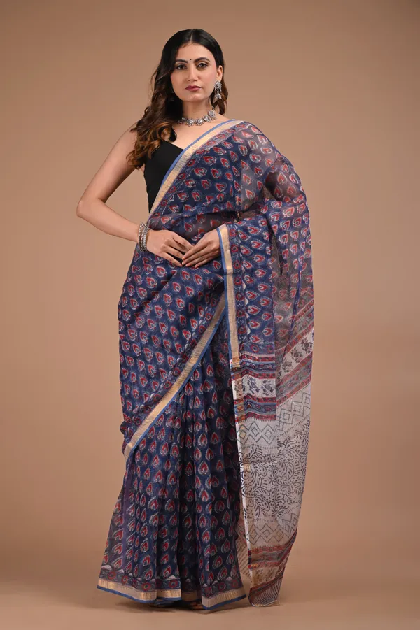 Dark_Blue_Kota_Doriya_Premium_Saree_With_Unstitched_Blouse_For_Women
