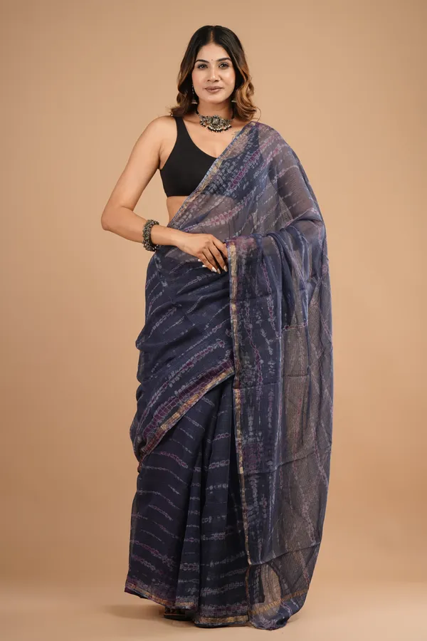 Navy_Blue_Kota_Doriya_Premium_Saree_With_Unstitched_Blouse_For_Women