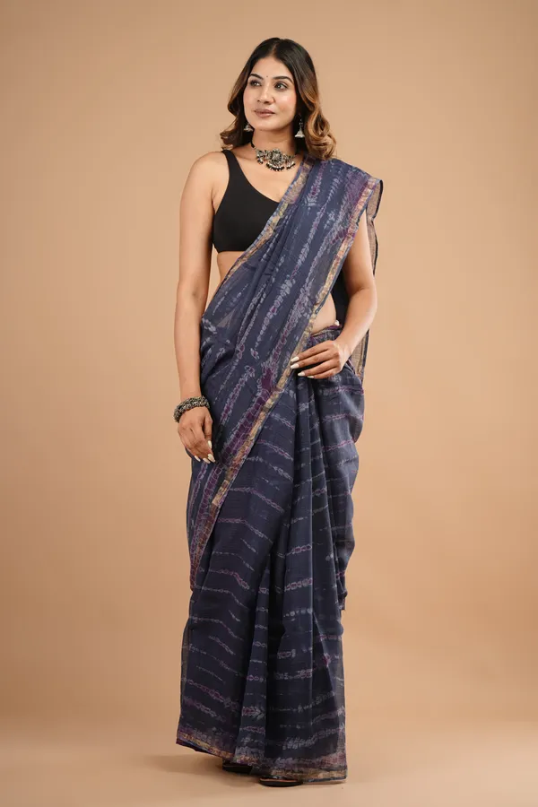 Navy_Blue_Kota_Doriya_Premium_Saree_With_Unstitched_Blouse_For_Women